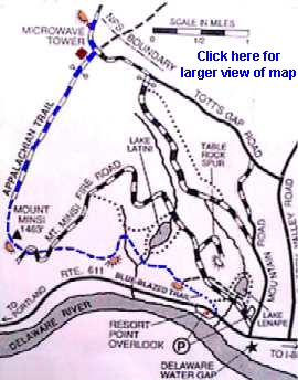 Map of Delaware Water Gap portion of Trail