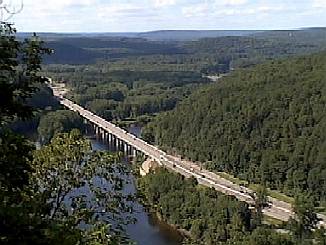 Interstate 80 Travels toward the rolling hills of the Pocono Mountains